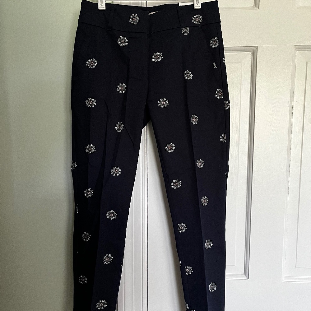 Loft -New Navy Blue Patterned Skinny Ankle Pants (Size 4)